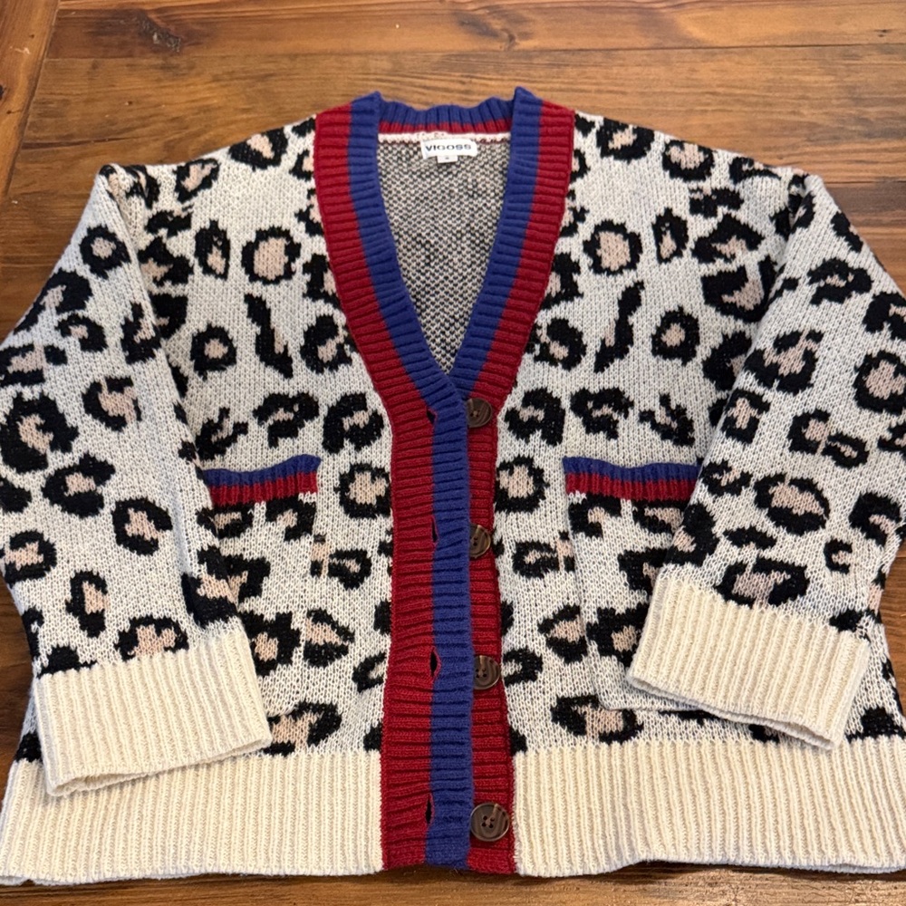 Vigoss Blue and Red Knit Cardigan